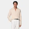 SUITSUPPLY SUITSUPPLY SAND RIBBED LONG SLEEVE BUTTONLESS POLO