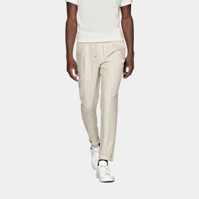 Suitsupply Sand Striped Slim Leg Tapered Ames Pants In Neutral