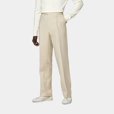 Suitsupply Sand Wide Leg Straight Duca Pants In Neutral