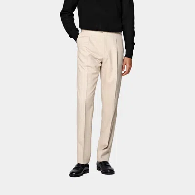 Suitsupply Sand Wide Leg Tapered Suit Trousers In Neutral