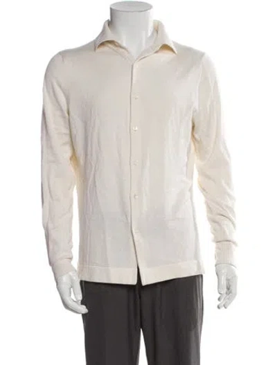 Pre-owned Suitsupply Silk Collar Cardigan In Neutral