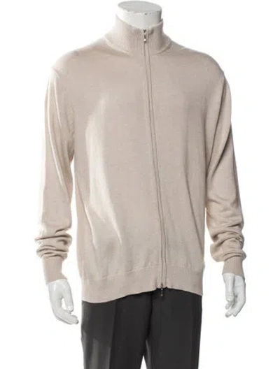 Pre-owned Suitsupply Silk Mock Neck Cardigan In Neutral
