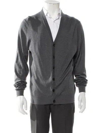 Pre-owned Suitsupply Silk V-neck Cardigan In Gray