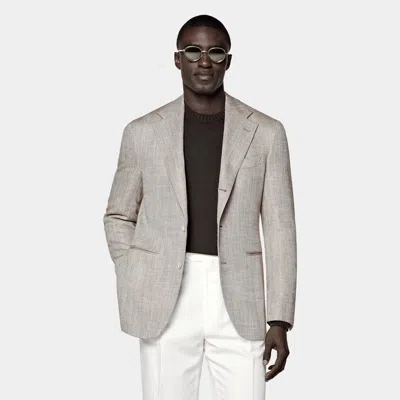 Suitsupply Taupe Herringbone Relaxed Fit Roma Blazer In Brown