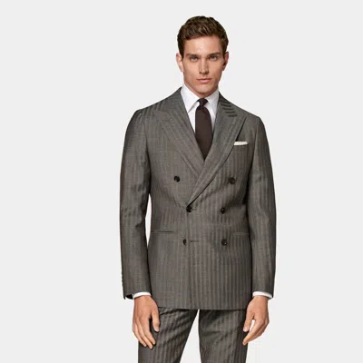 Suitsupply Taupe Herringbone Tailored Fit Havana Suit In Gray