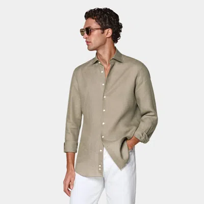 Suitsupply Taupe Linen Shirt In Brown