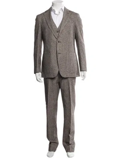 Pre-owned Suitsupply Tweed Pattern Three-piece Suit In Brown