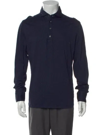Pre-owned Suitsupply V-neck Long Sleeve Polo Shirt In Blue