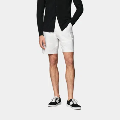 Suitsupply White Herringbone Straight Leg Shorts