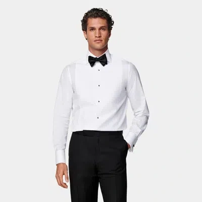SUITSUPPLY WHITE PIQUÉ TAILORED FIT TUXEDO SHIRT