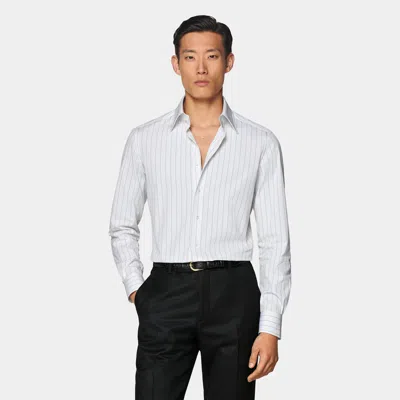 Suitsupply White Striped Point Collar Tailored Fit Shirt