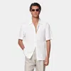 Suitsupply White Striped Tailored Fit Short Sleeve Shirt