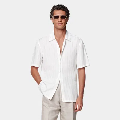 Suitsupply White Striped Tailored Fit Short Sleeve Shirt