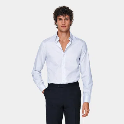 Suitsupply White Striped Twill Slim Fit Shirt In Blue