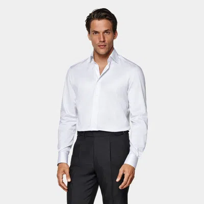 SUITSUPPLY WHITE STRIPED WIDESPREAD COLLAR SHIRT