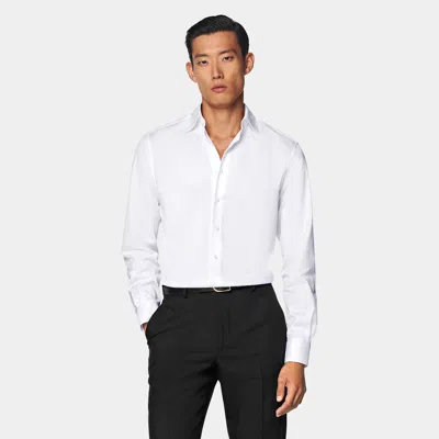 SUITSUPPLY WHITE WIDESPREAD COLLAR SHIRT