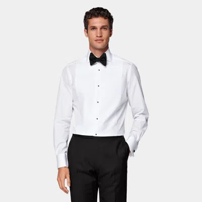 Suitsupply White Widespread Collar Tailored Fit Tuxedo Shirt In Black