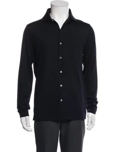 Pre-owned Suitsupply Wool Collar Cardigan W/ Tags In Blue