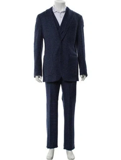 Pre-owned Suitsupply Wool Houndstooth Print Three-piece Blazer In Blue