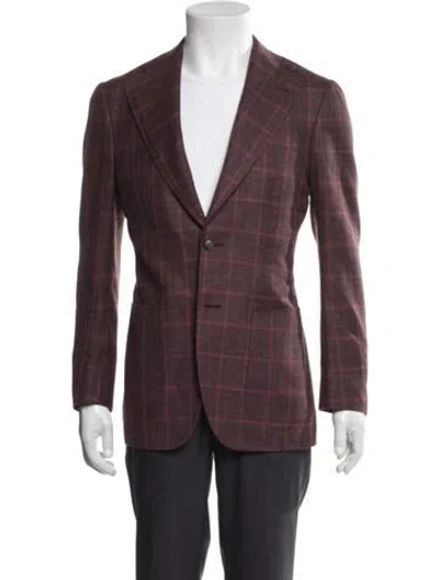 Pre-owned Suitsupply Wool Plaid Print Blazer In Burgundy