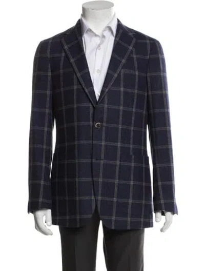 Pre-owned Suitsupply Wool Plaid Print Peacoat In Blue