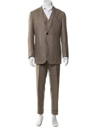 Pre-owned Suitsupply Wool Plaid Print Three-piece Suit In Neutrals