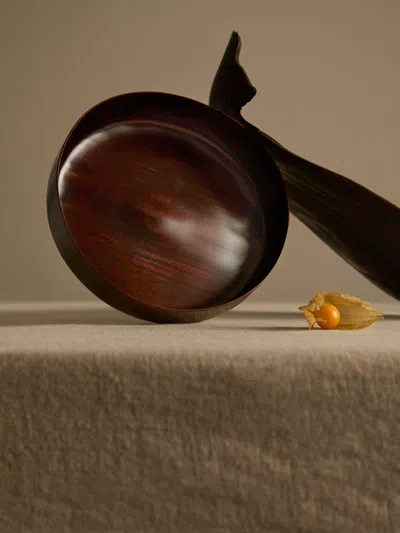 Suk Keun Kang Hamji Ottchil Wood Low Bowl  Abask Luxury Gift In Brown