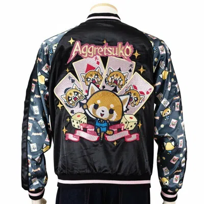 Pre-owned Sukajan Aggressive Retsuko Sanrio Aggretsuko Satin Embroidery Souvenir Jacket In Black