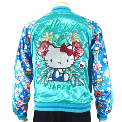 Pre-owned Sukajan Hello Kitty Sanrio Japan Reversible Satin Embroidery Souvenir Jacket In Blue