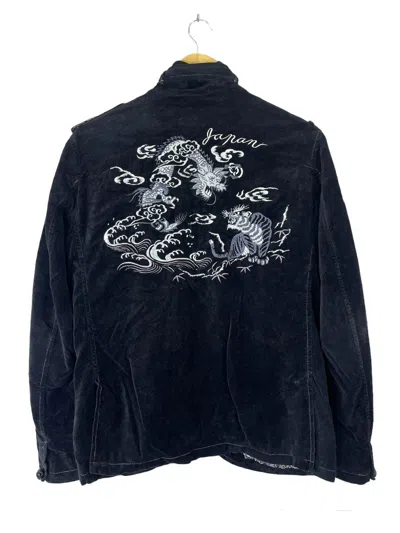 Pre-owned Sukajan Souvenir Jacket X Vintage Sukajan Japan Embroidery Dragonfly Velvet Jacket In Black