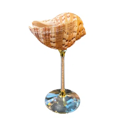 Suki Wang London Brown / Gold Ember Natural Seashell Wine Glass In Multi