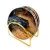 Suki Wang London Playful Fish Painting Ceramic Coasters Set Of Four With A Gold-plated Holder In Multi
