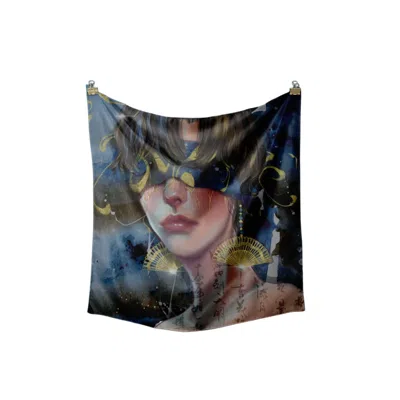 Suki Wang London Women's Blue Oriental Elegance Luxe Silk Scarf