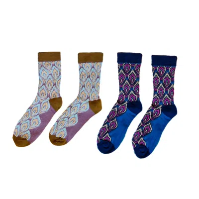 SUKI WANG LONDON WOMEN'S PEACOCK PLUME COTTON - SOCK BUNDLE
