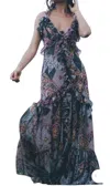 Sukiso Angelina Ruffle Maxi Dress In Pink Deco