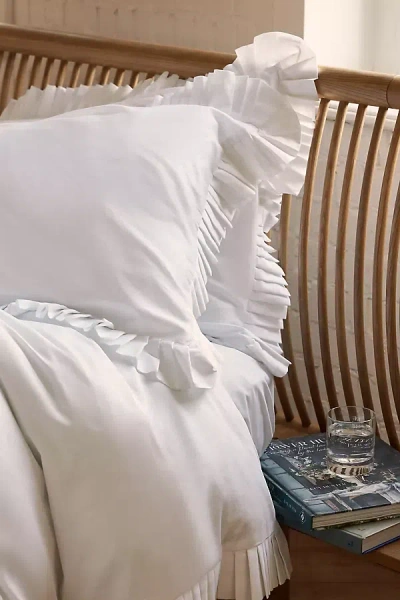 Sukun Vienna White Ruffle Cotton Sateen Pillowcase, Set Of 2