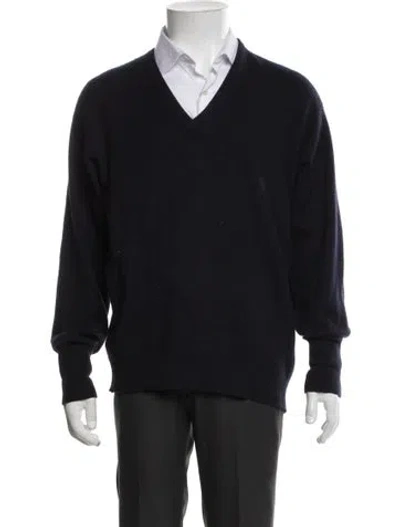 Pre-owned Sulka Cashmere V-neck Pullover In Blue