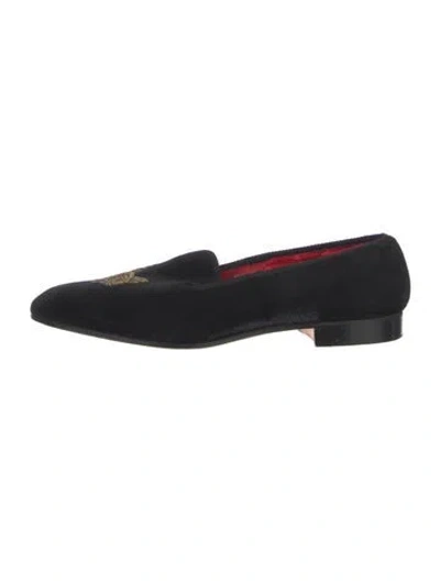 Pre-owned Sulka Velvet Embroidered Accent Loafers In Black