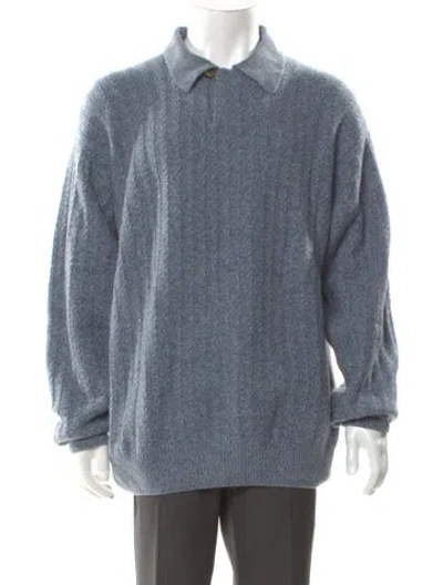 Pre-owned Sulka Wool Mock Neck Polo Sweater In Blue