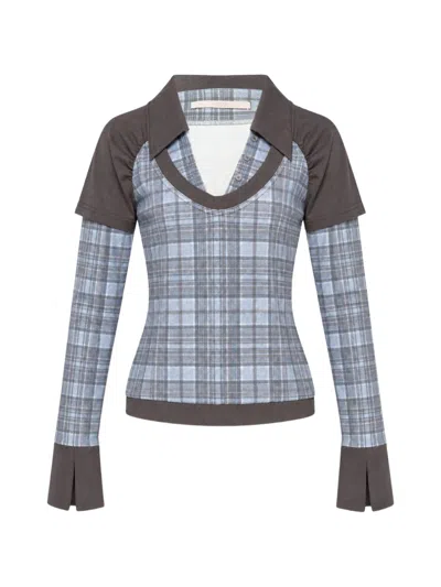 Sultry Virgin Ace Plaid-check Layered-effect Top In Multi