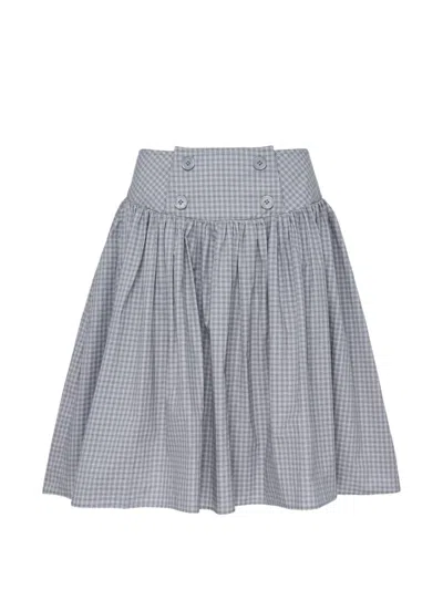 Sultry Virgin Alumna Gingham Buttoned Midi Skirt In Gray