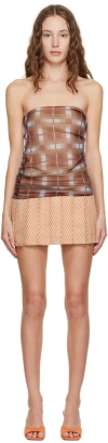 Sultry Virgin Brown Check Strapless Minidress In Chocolate