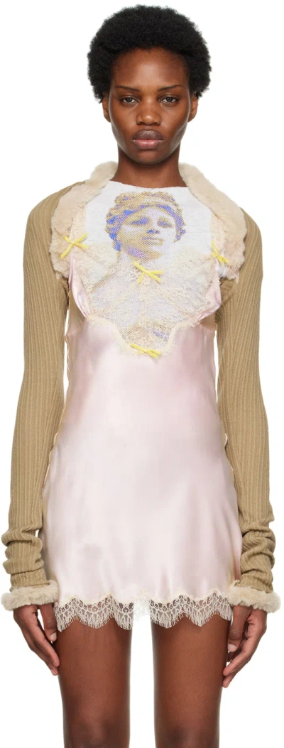 Sultry Virgin Brown Faux-fur Bolero In Caramel