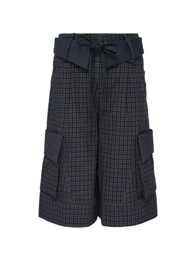 Sultry Virgin Curfew Gingham Check Patterned Cotton Shorts In Gray