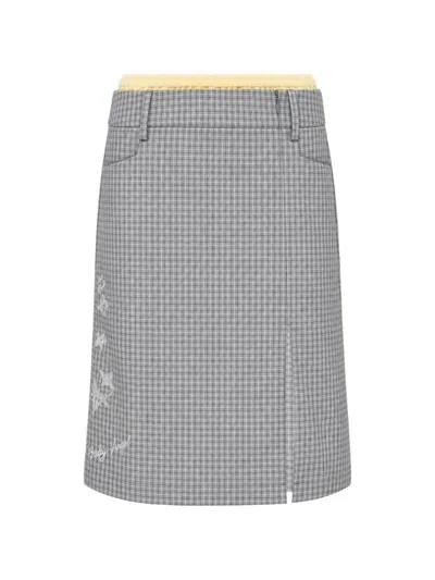 Sultry Virgin Freshman Gingham-check Midi Skirt In Gray