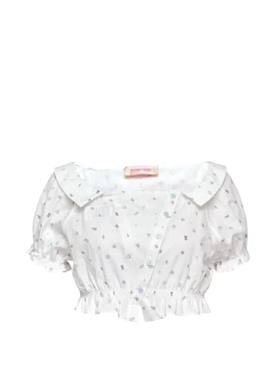 Sultry Virgin The Infinitesimal Printed Puff Blouse In White