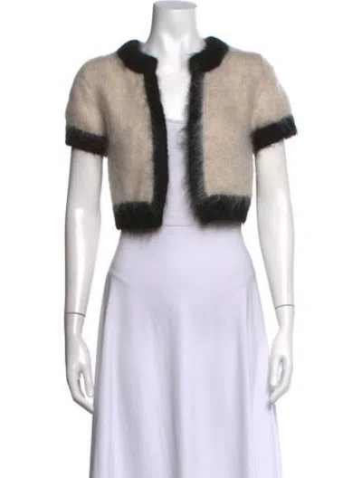 Pre-owned Sultry Virgin Wool Open Front Top In Neutrals