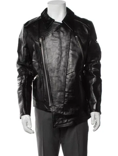 Pre-owned Sulvam Calf Leather Moto Jacket In Black