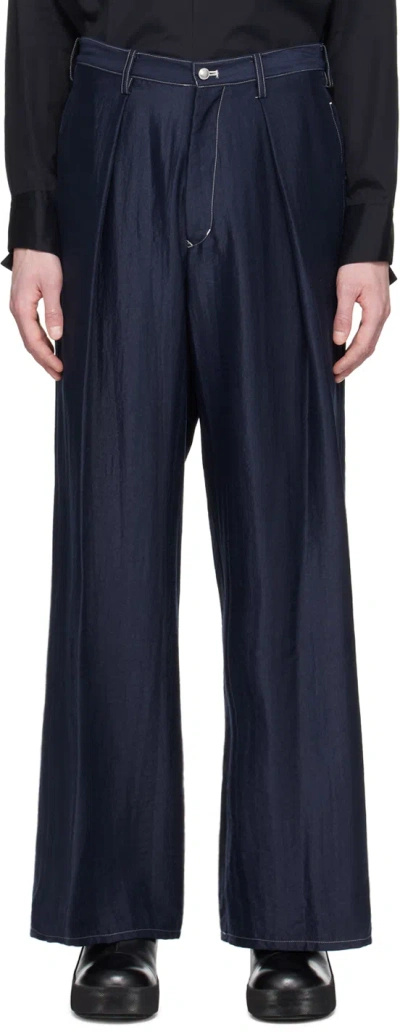 Sulvam Navy Frayed Trim Trousers