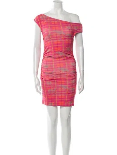 Pre-owned Summa Plaid Print Mini Dress In Pink